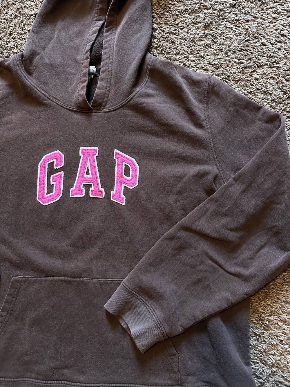 GAP Kids Brown Hoodie with Pink Logo Appliqué